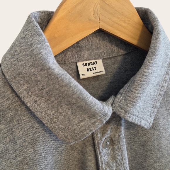Sunday Best Cropped Long Sleeve Polo Top XS Grey Cotton Collared Shirt - Picture 3 of 6